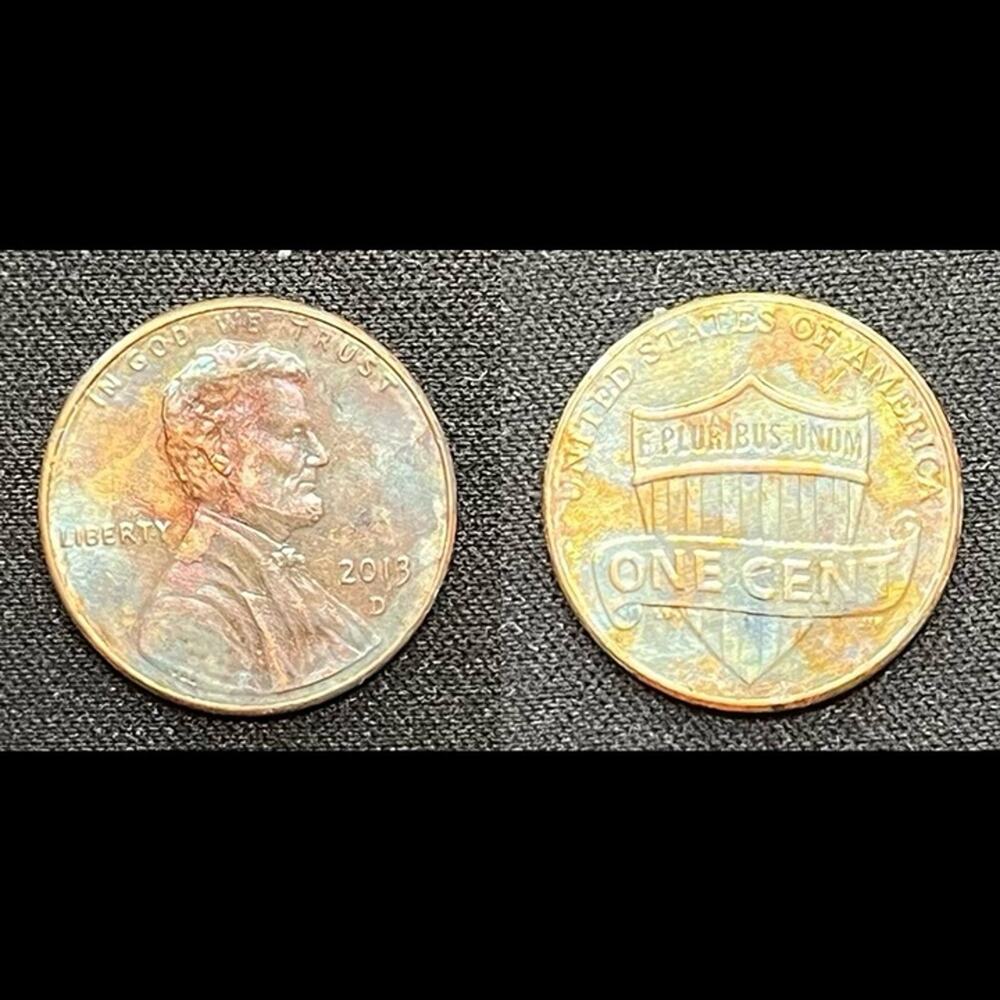 Lincoln Penny One Cent 2013-D Synthesized Spring Toning Handmade Dyed Coin #40